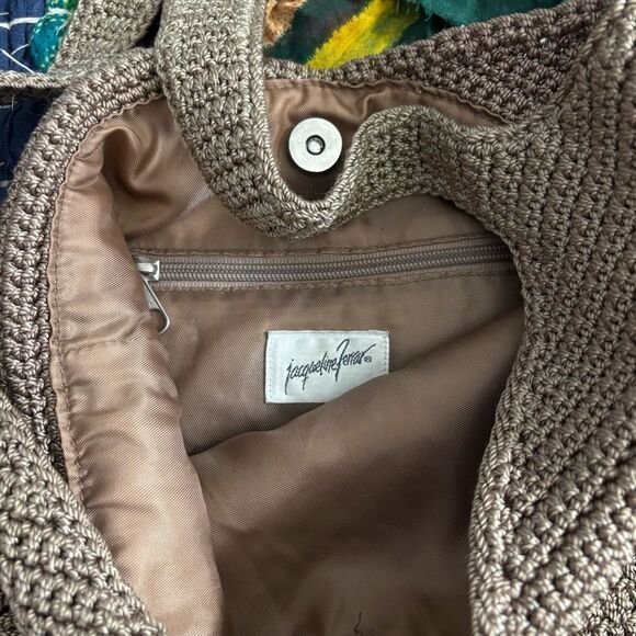 JACQUELINE FERRAR vintage crochet Stylish Tan Woven Bag - Picture 2 of 6
